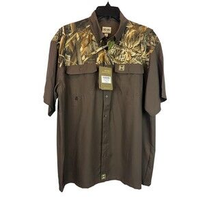 HEYBO Vented Outfitter Shirt  Men's Size S  Outdoor  NWT  Brown Camo  UPF 30
